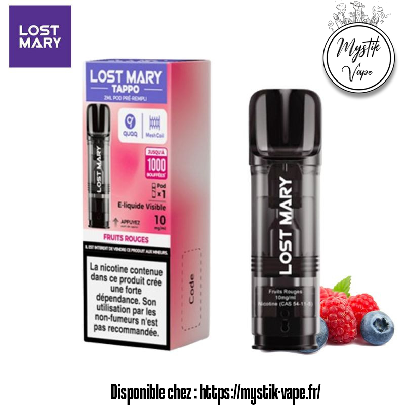 Cartouche Lost Mary Tappo Fruits Rouges 2ml – 10mg | Mystik-Vape