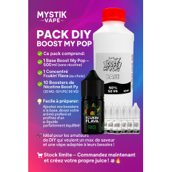 Pack DIY Vape – Base 500ml + Concentré Fcukin' Flava + 10 Boosters